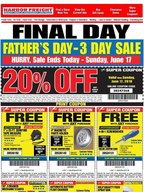 Harbor Freight Tools HAPPY FATHER'S DAY • Free Gifts for Dad Milled