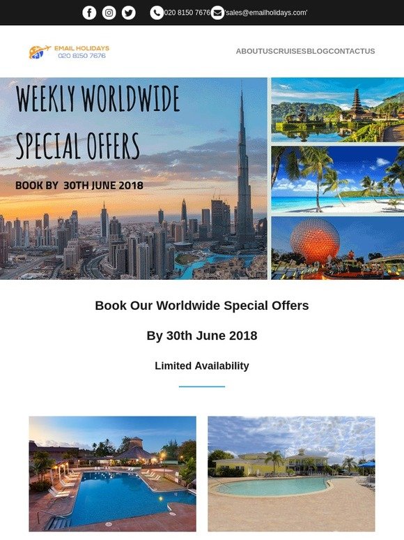 Worldwide special offers from £729pp - Call Now!!