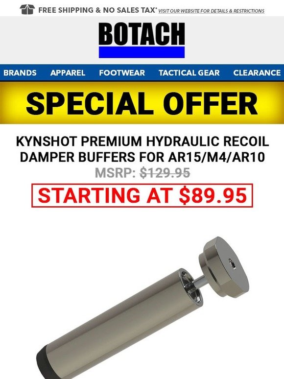 Botach Kynshot Premium Hydraulic Recoil Damper Buffers For AR15/M4/AR10 Milled