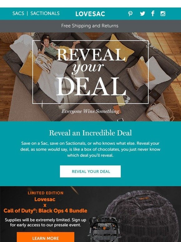 LoveSac With Reveal your Deal, Everyone Wins Milled
