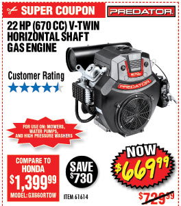 22 HP (670cc) V-Twin Horizontal Shaft Gas Engine EPA