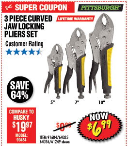 3 Pc Curved Jaw Locking Pliers Set