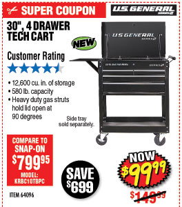 30 in. 4 Drawer Black Tech Cart