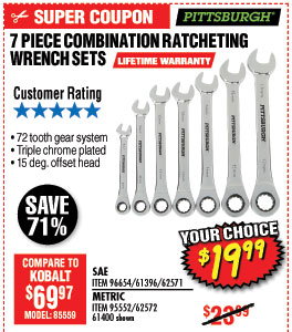 7 Pc Metric Combination Ratcheting Wrench Set