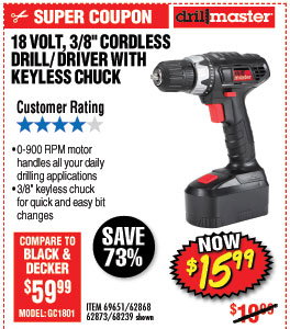 18 Volt 3/8 in. Cordless Drill/Driver With Keyless Chuck, 21 Clutch Settings