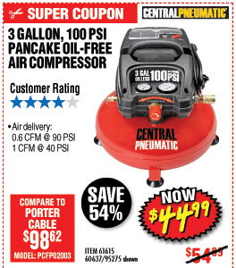 3 gal. 1/3 HP 100 PSI Oilless Pancake Air Compressor