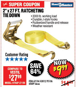 3300 lb. Capacity 2 in. x 27 ft. Heavy Duty Ratcheting Tie Down 1 Pc