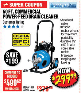 50 Ft. Commercial Power-Feed Drain Cleaner with GFCI