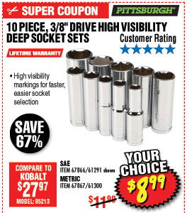 10 Pc 3/8 in. Drive Metric High Visibility Deep Socket
