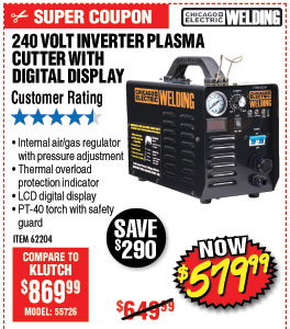 240 Volt Inverter Plasma Cutter with Digital Display