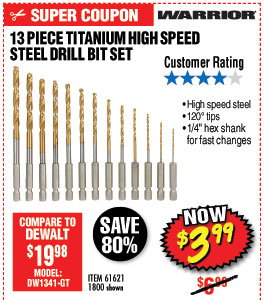 Titanium High Speed Steel Drill Bit Set 13 Pc