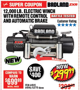 12000 lb. Off-Road Vehicle Electric Winch with Automatic Load-Holding Brake