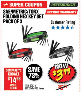 3 Pc SAE/Metric/Torx Folding Hex Key Set