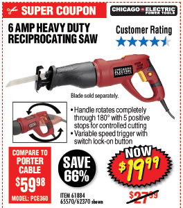 6 Amp Heavy Duty Variable Speed Rotating Handle Reciprocating Saw