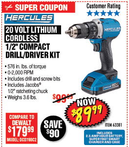 20V Lithium Cordless 1/2 In. Compact Drill/Driver Kit