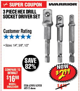 Hex Drill Socket Driver Set 3 Pc