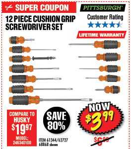 12 Pc Cushion Grip Screwdriver Set