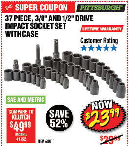37 Pc 3/8 in., 1/2 in. Drive SAE & Metric Impact Socket Set