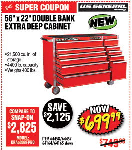 56 in. x 22 In. Double Bank Red Roller Cabinet