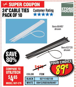 24 in. Heavy Duty Cable Ties 10 Pk.