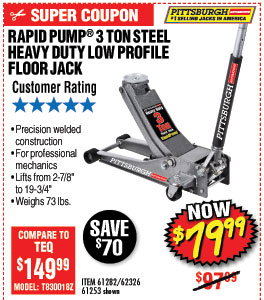 3 ton Low Profile Steel Heavy Duty Floor Jack with Rapid Pump®