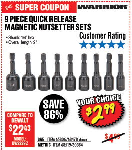 SAE Quick Release Magnetic Nutsetter Set 9 Piece