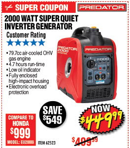 2000 Watt Super Quiet Inverter Generator