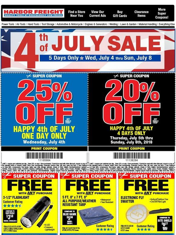 Harbor Freight Tools ★ Happy 4th of July • Your 25 off Coupon Valid