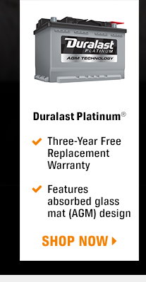 Duralast Platinum - Three-Year Free Replacement Warranty - Features absorbed glass mat (AGM) design - Shop Now