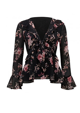 Willa Tie Front Ruffle Blouse