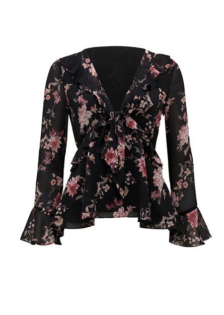 Willa Tie Front Ruffle Blouse