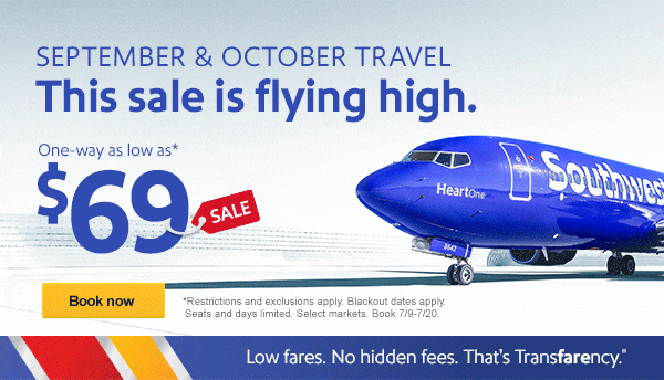 southwest airlines sale $69 one way