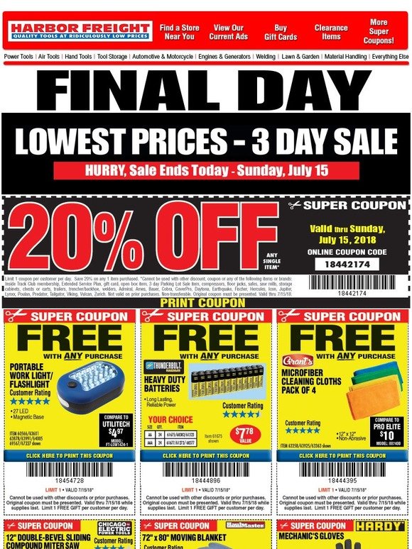 Harbor Freight Tools: FINAL DAY • Lowest Prices • 3 Day Sale Ends Today ...