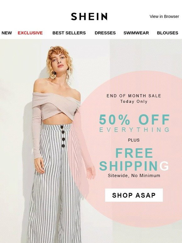 SHEIN Today Only Free Shipping Sitewide & Save 50 Off! Milled