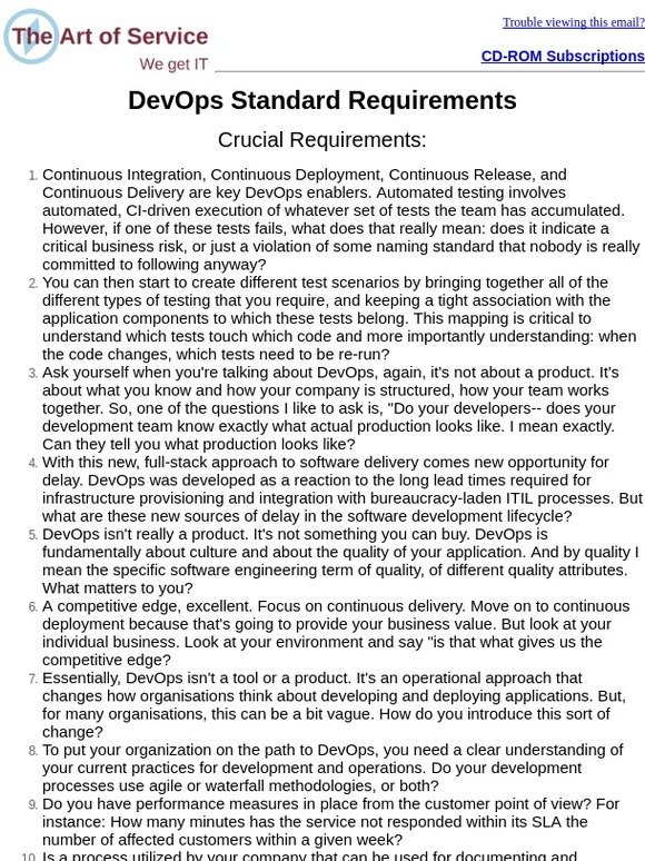 The Art of Service: DevOps Standard Requirements: From $249 For $99 ...