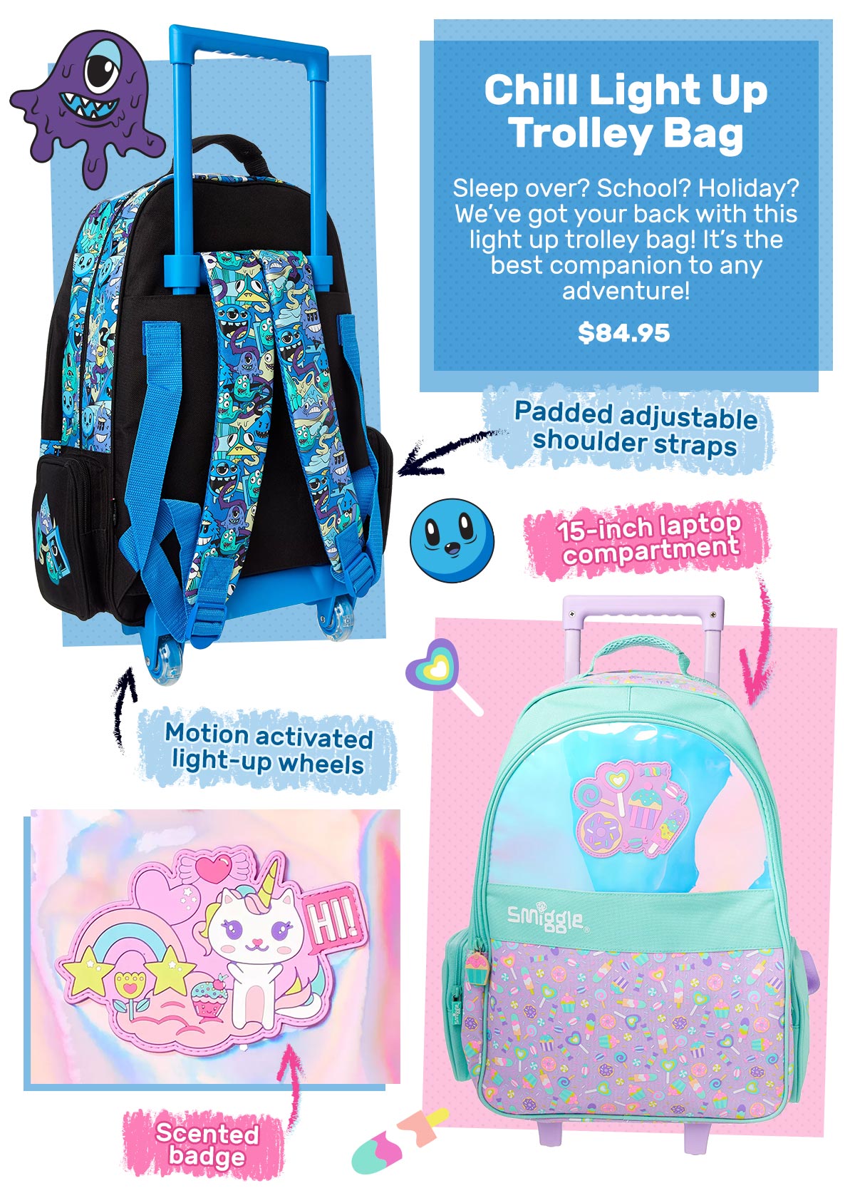 smiggle bag with wheels