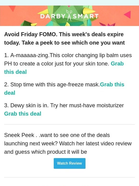 Hello beautiful, this week's deals are expiring