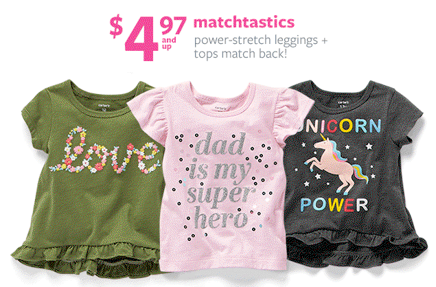 $4.97 and up matchtastics power-stretch leggings + tops match back!