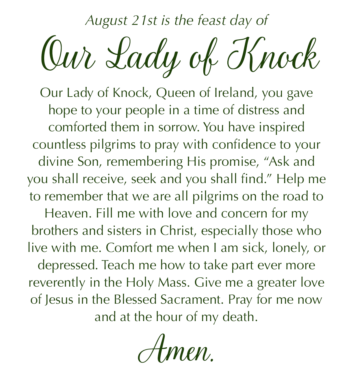 The Catholic Company Our Lady Of Knock's Feast Day Milled