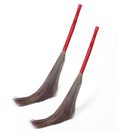 HIC Multicolour Floor Grass Broom Set Of 2 (Asorted Colour)