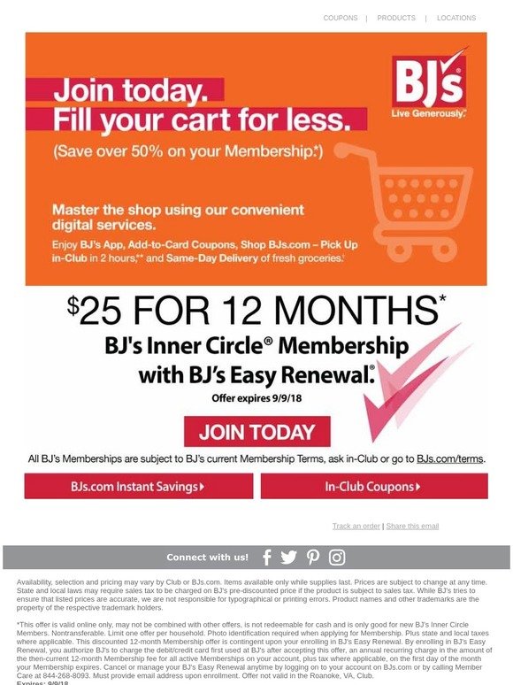 BJs Wholesale Club 25 for 12 months of Membership Milled