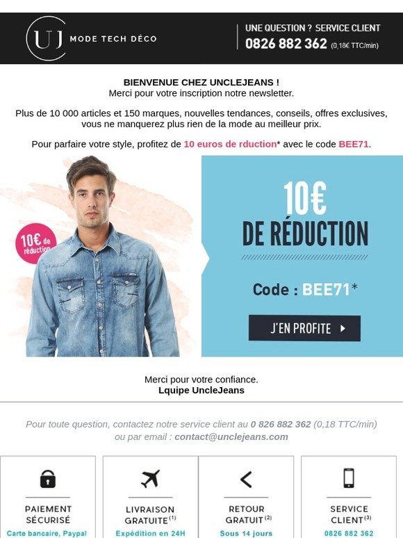 Confirmation d'inscription Newsletter UncleJeans
