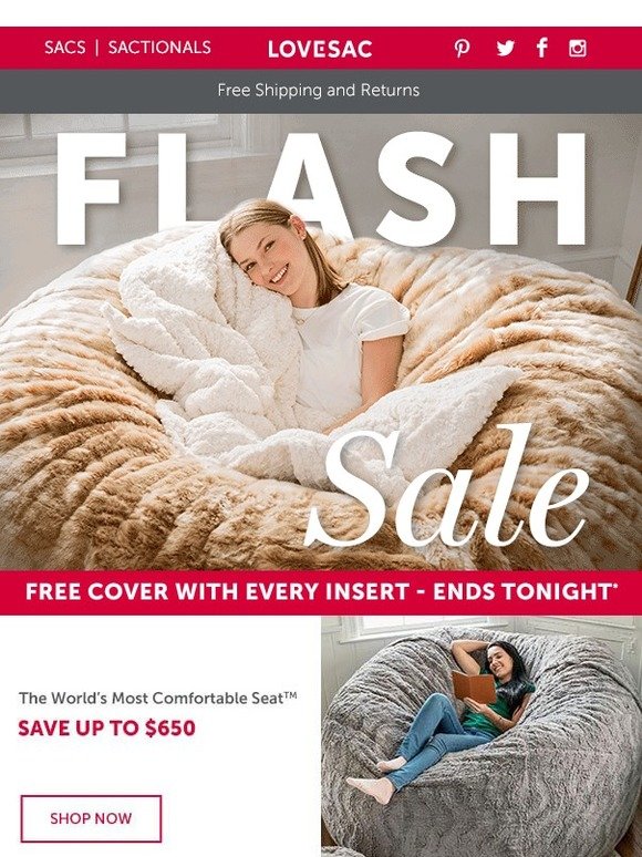 LoveSac Last chance for a free Cover. Flash Sale ends tonight Milled