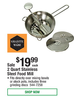 2 Quart Stainless Steel Food Mill