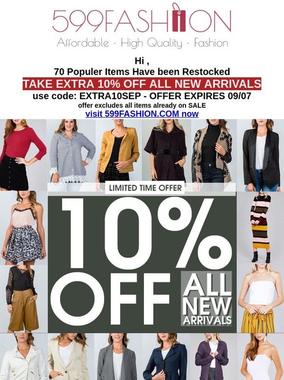 Popular Restocked Items + 10% OFF all New Arrivals!