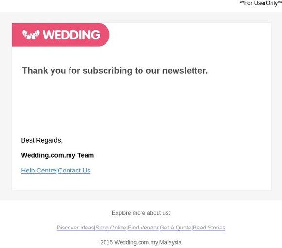 [Wedding Shop] Newsletter confirmation