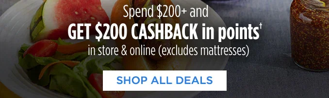 Spend $200+ and GET $200 CASHBACK in points† in store & online (excludes mattresses) | SHOP ALL DEALS