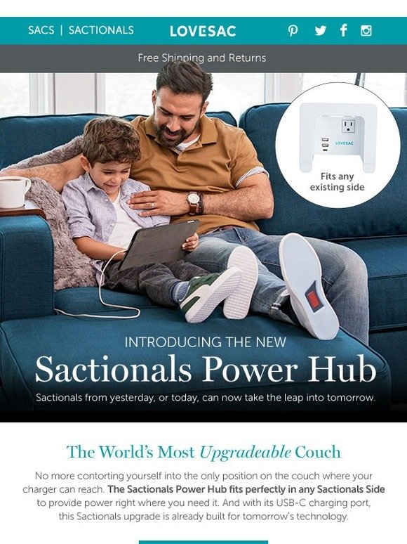 LoveSac Power where you need it most The NEW Sactionals Power Hub
