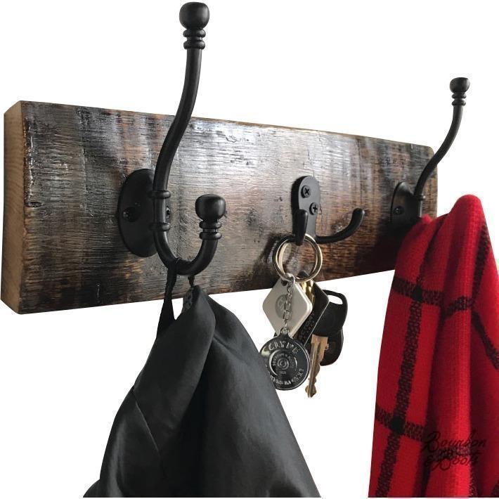 Image of Reclaimed Bourbon Barrel Stave Oak Coat, Key, and Hat Rack