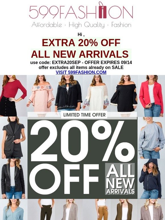 New Plus & Reg Items ! Take 20% OFF All New Arrivals!